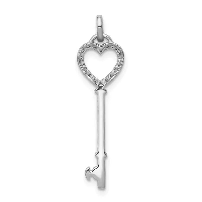 Necklaces TreasureFineJewelers 14k White Gold Diamond Heart Key Pendant