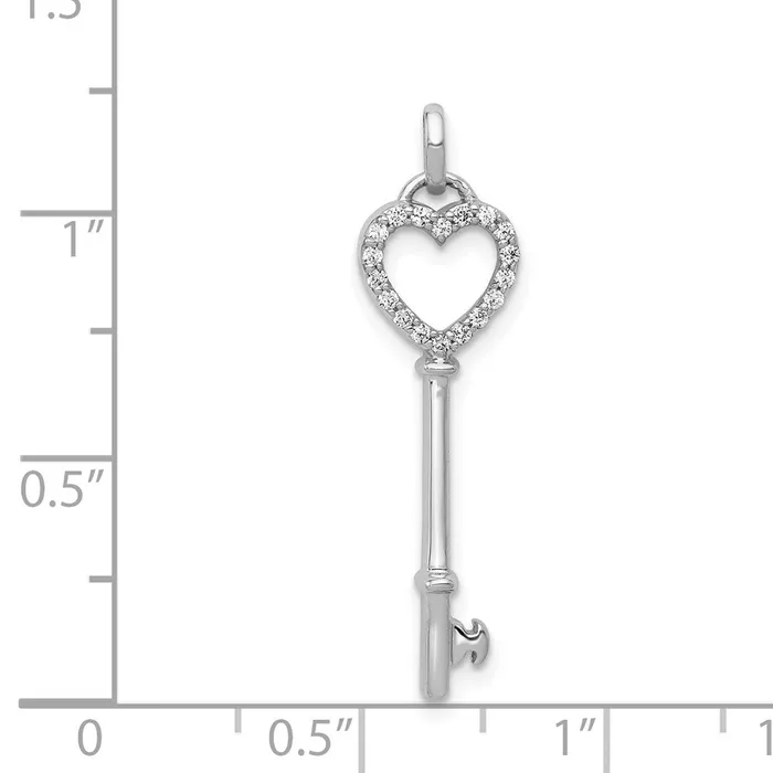 Necklaces TreasureFineJewelers 14k White Gold Diamond Heart Key Pendant