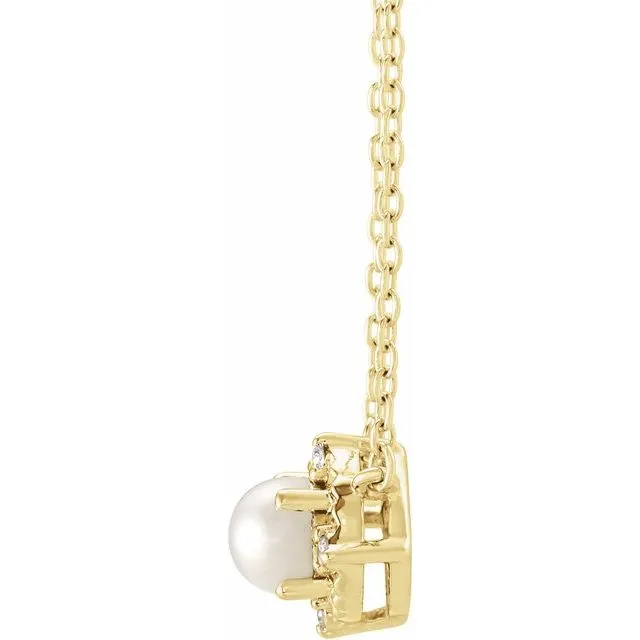 Necklaces TreasureFineJewelers 14K Yellow Gold Cultured Freshwater Pearl 04 CTW Natural Diamond HaloStyle 18 Necklace