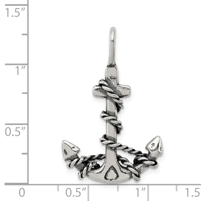 Necklaces TreasureFineJewelers Sterling Silver 3D Antiqued Anchor and Rope Pendant