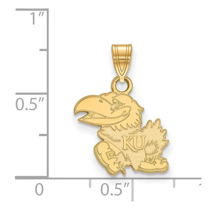 Necklaces TreasureFineJewelers Sterling Silver Goldplated University of Kansas Jayhawk Small Pendant