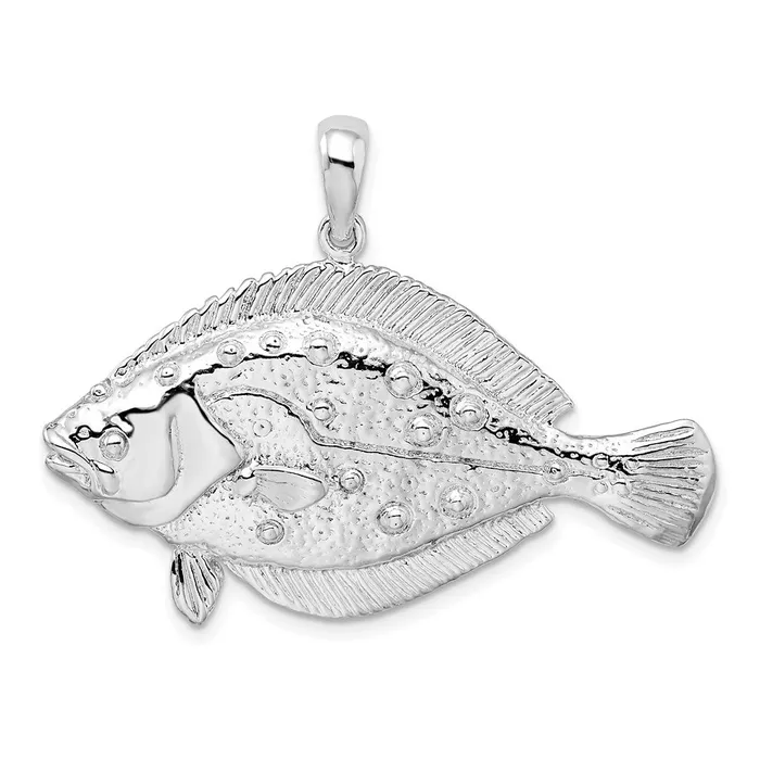 Necklaces TreasureFineJewelers Sterling Silver Polished 3D Flounder Fish Pendant Necklaces TreasureFineJewelers Sterling Silver Polished 3D Flounder Fish Pendant