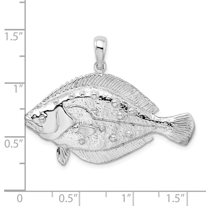 Necklaces TreasureFineJewelers Sterling Silver Polished 3D Flounder Fish Pendant