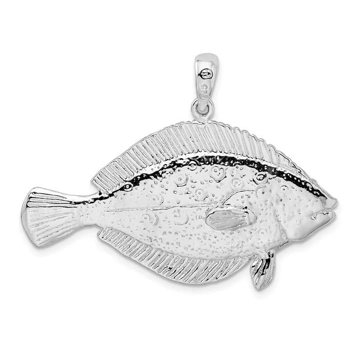 Necklaces TreasureFineJewelers Sterling Silver Polished 3D Flounder Fish Pendant
