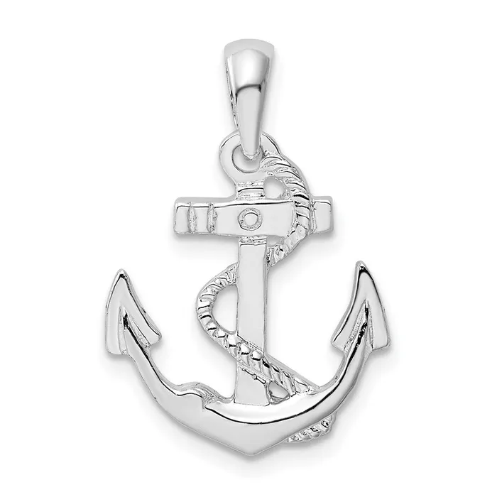 Necklaces TreasureFineJewelers Sterling Silver Polished Anchor wRope Pendant Necklaces TreasureFineJewelers Sterling Silver Polished Anchor wRope Pendant