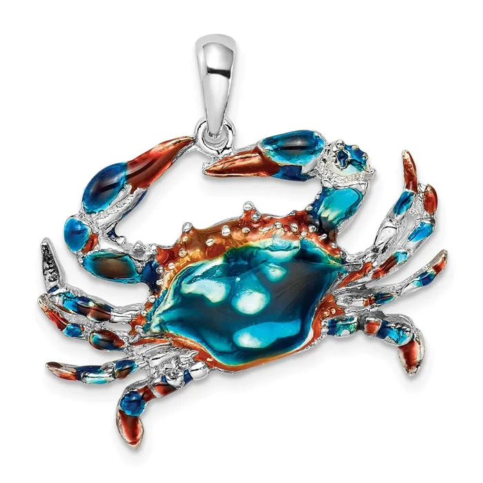 Necklaces TreasureFineJewelers Sterling Silver Polished Enameled Blue Crab Pendant Necklaces TreasureFineJewelers Sterling Silver Polished Enameled Blue Crab Pendant