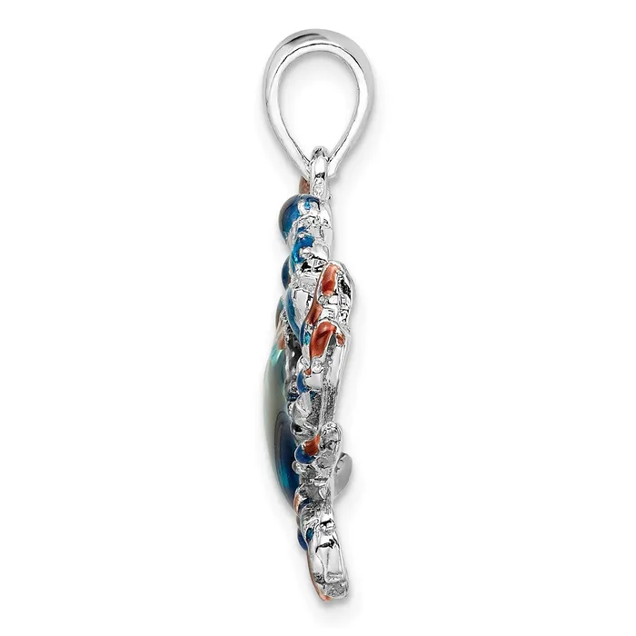 Necklaces TreasureFineJewelers Sterling Silver Polished Enameled Blue Crab Pendant