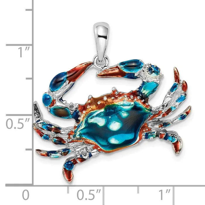 Necklaces TreasureFineJewelers Sterling Silver Polished Enameled Blue Crab Pendant