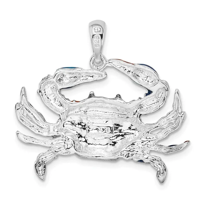 Necklaces TreasureFineJewelers Sterling Silver Polished Enameled Blue Crab Pendant