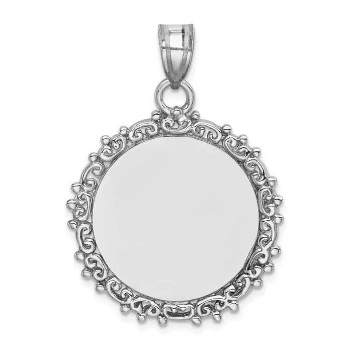 Necklaces TreasureFineJewelers Sterling Silver Rhplt Fancy Round Polished FrontSatin Back Pendant Necklaces TreasureFineJewelers Sterling Silver Rhplt Fancy Round Polished FrontSatin Back Pendant