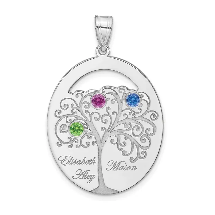 Necklaces TreasureFineJewelers Sterling SilverRhodplated 3 Birthstone with SS Bezel Family Pendant