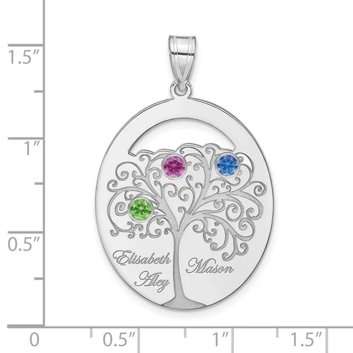 Necklaces TreasureFineJewelers Sterling SilverRhodplated 3 Birthstone with SS Bezel Family Pendant