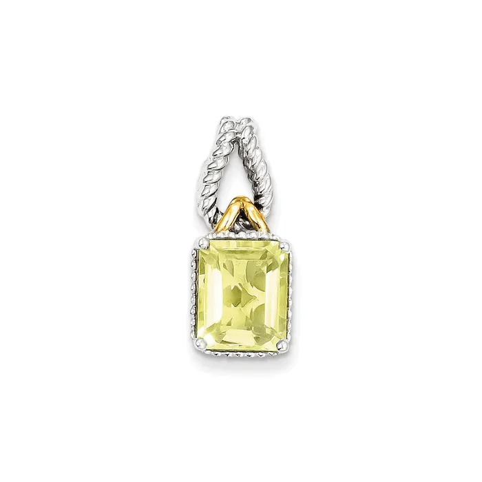 Necklaces TreasureFineJewelers Sterling Silver w Flash Goldplate Accent Lemon Quartz Pendant Necklaces TreasureFineJewelers Sterling Silver w Flash Goldplate Accent Lemon Quartz Pendant
