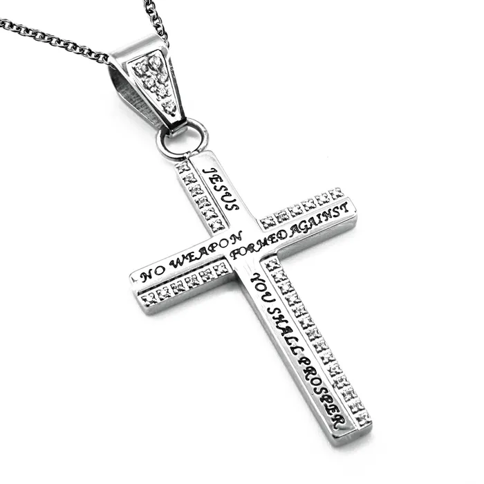 North Arrow Shop Necklaces Womens Alternating CZ Cross Pendant Isaiah 5417 Verse Stainless Steel Chain North Arrow Shop Necklaces Womens Alternating CZ Cross Pendant Isaiah 5417 Verse Stainless Steel Chain