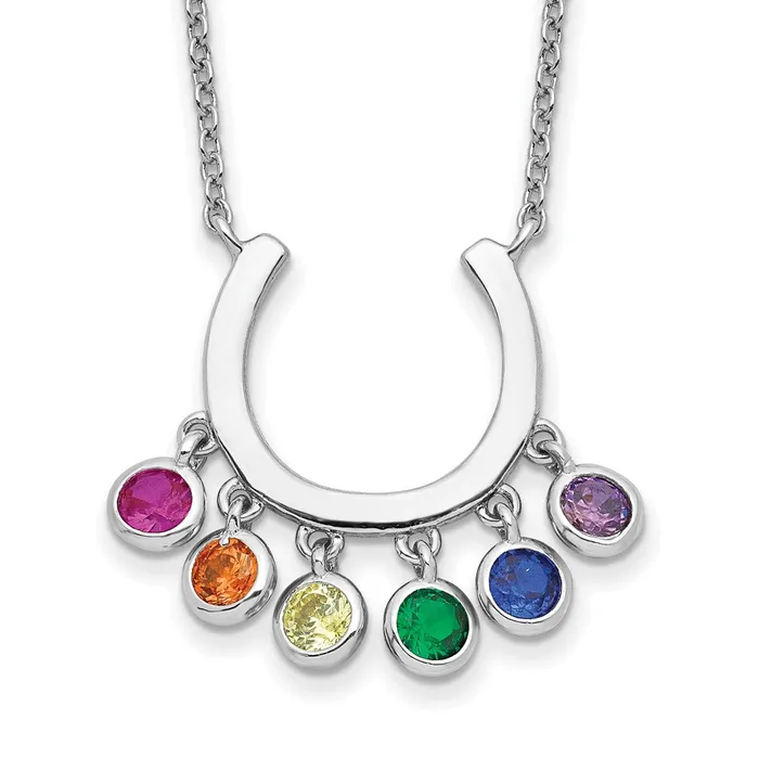 Prizma Sterling Silver Rhodiumplated 16 inch Colorful CZ Horseshoe Necklace with 2 inch Extender TreasureFineJewelers Necklaces Prizma Sterling Silver Rhodiumplated 16 inch Colorful CZ Horseshoe Necklace with 2 inch Extender TreasureFineJewelers Necklaces