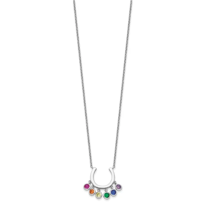 Prizma Sterling Silver Rhodiumplated 16 inch Colorful CZ Horseshoe Necklace with 2 inch Extender TreasureFineJewelers Necklaces