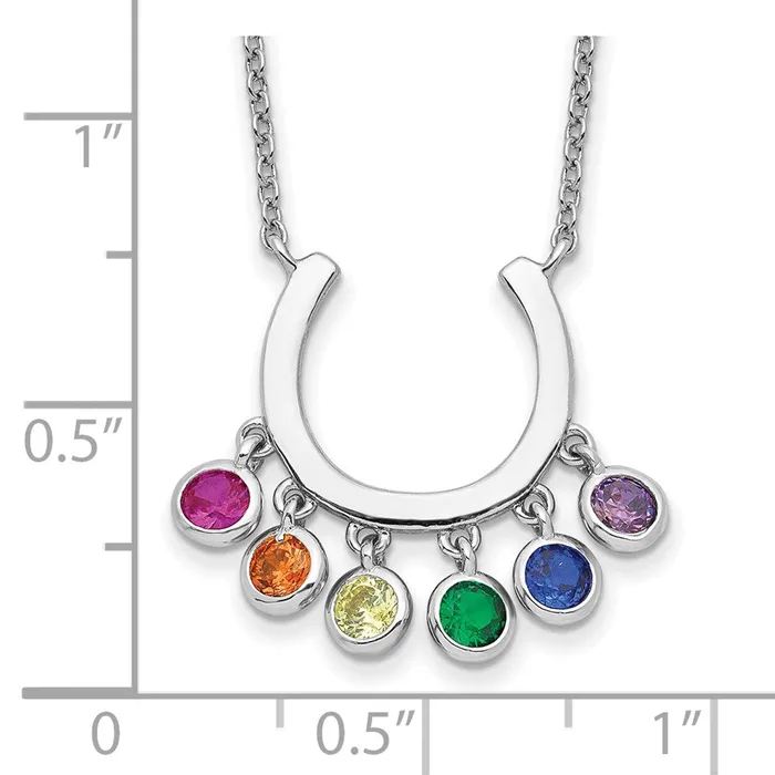 Prizma Sterling Silver Rhodiumplated 16 inch Colorful CZ Horseshoe Necklace with 2 inch Extender TreasureFineJewelers Necklaces