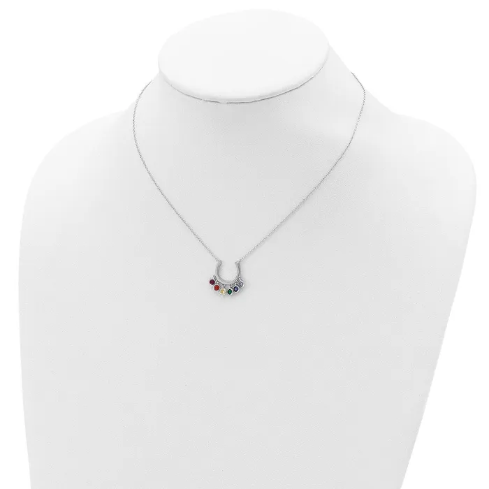 Prizma Sterling Silver Rhodiumplated 16 inch Colorful CZ Horseshoe Necklace with 2 inch Extender TreasureFineJewelers Necklaces
