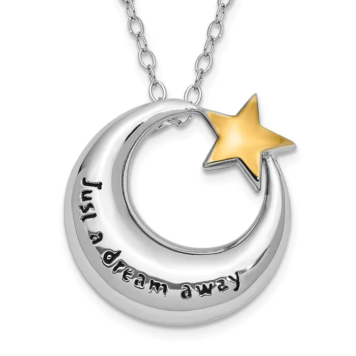Sentimental Expressions Sterling Silver Rhodium Antiqued Just A Dream Away Moon with Goldtone Accent Star Ash Holder 18 Inch Necklace TreasureFineJewelers Necklaces Sentimental Expressions Sterling Silver Rhodium Antiqued Just A Dream Away Moon with Goldtone Accent Star Ash Holder 18 Inch Necklace TreasureFineJewelers Necklaces