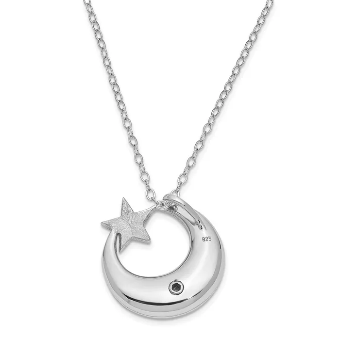 Sentimental Expressions Sterling Silver Rhodium Antiqued Just A Dream Away Moon with Goldtone Accent Star Ash Holder 18 Inch Necklace TreasureFineJewelers Necklaces