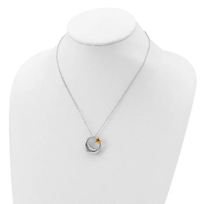 Sentimental Expressions Sterling Silver Rhodium Antiqued Just A Dream Away Moon with Goldtone Accent Star Ash Holder 18 Inch Necklace TreasureFineJewelers Necklaces