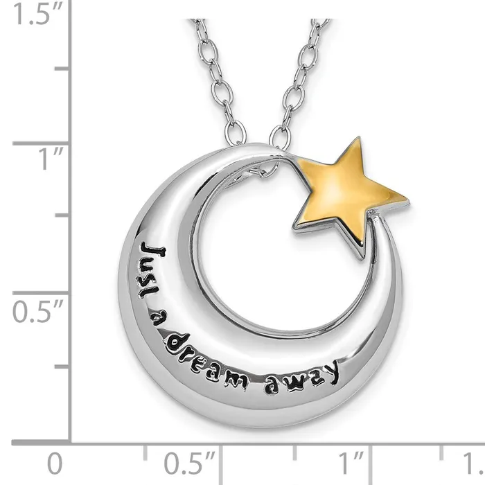 Sentimental Expressions Sterling Silver Rhodium Antiqued Just A Dream Away Moon with Goldtone Accent Star Ash Holder 18 Inch Necklace TreasureFineJewelers Necklaces