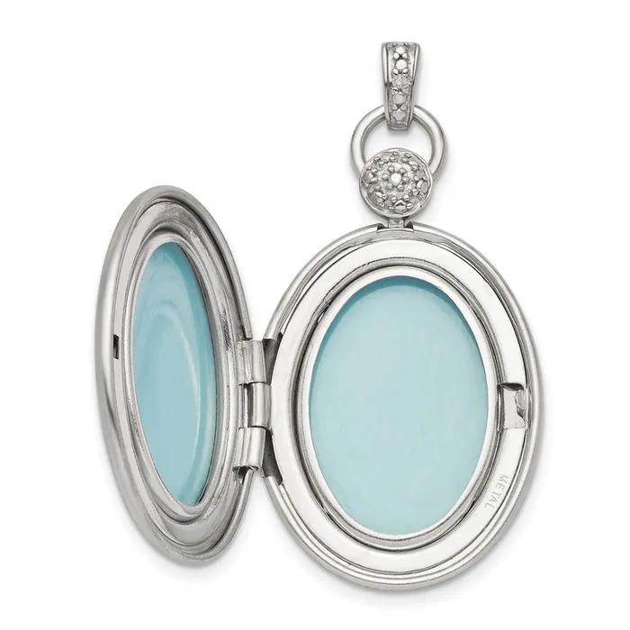 Sterling Silver Rhodiumplated 26mm Oval Diamond Accent Satin Locket TreasureFineJewelers Rings