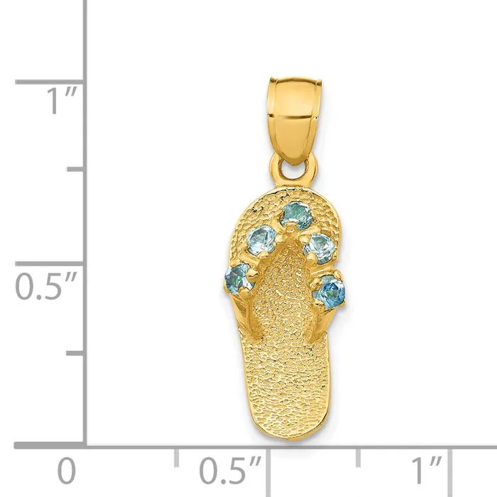 TreasureFineJewelers 14k 3D DecemberCZ Birthstone Flip Flop Pendant Necklaces