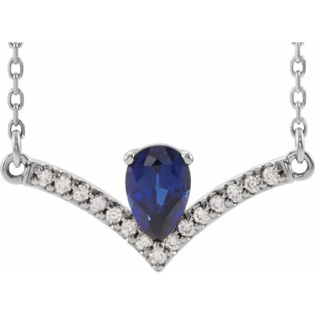 TreasureFineJewelers 14K White LabCreated Blue Sapphire 06 CTW Diamond 18 Necklace Necklaces TreasureFineJewelers 14K White LabCreated Blue Sapphire 06 CTW Diamond 18 Necklace Necklaces