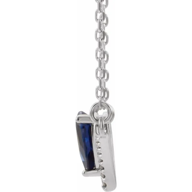 TreasureFineJewelers 14K White LabCreated Blue Sapphire 06 CTW Diamond 18 Necklace Necklaces