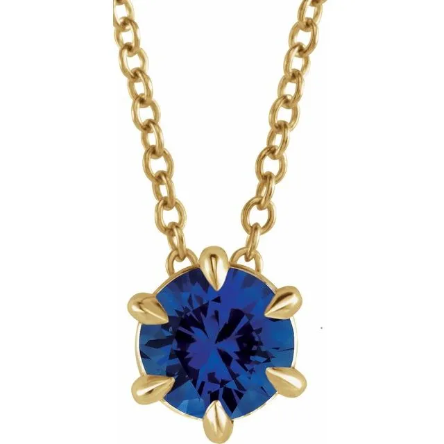 TreasureFineJewelers 14K Yellow Gold 5 mm Natural Blue Sapphire Solitaire 1618 Necklace Necklaces