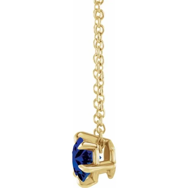 TreasureFineJewelers 14K Yellow Gold 5 mm Natural Blue Sapphire Solitaire 1618 Necklace Necklaces