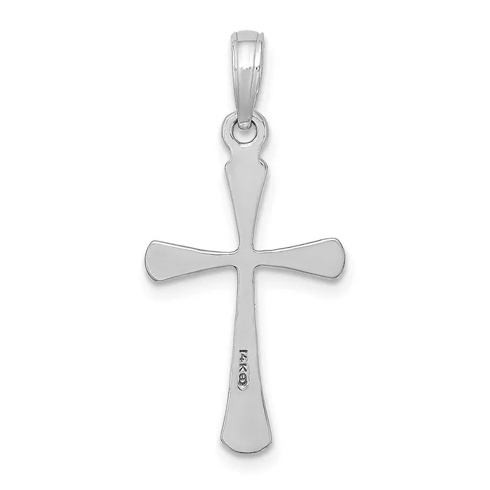 TreasureFineJewelers Charm Necklaces 14K White Gold Polished Beveled Tip Cross Charm