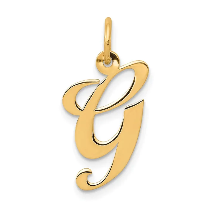 TreasureFineJewelers Charm Necklaces 14k Yellow Gold Medium Fancy Script Letter G Initial Charm
