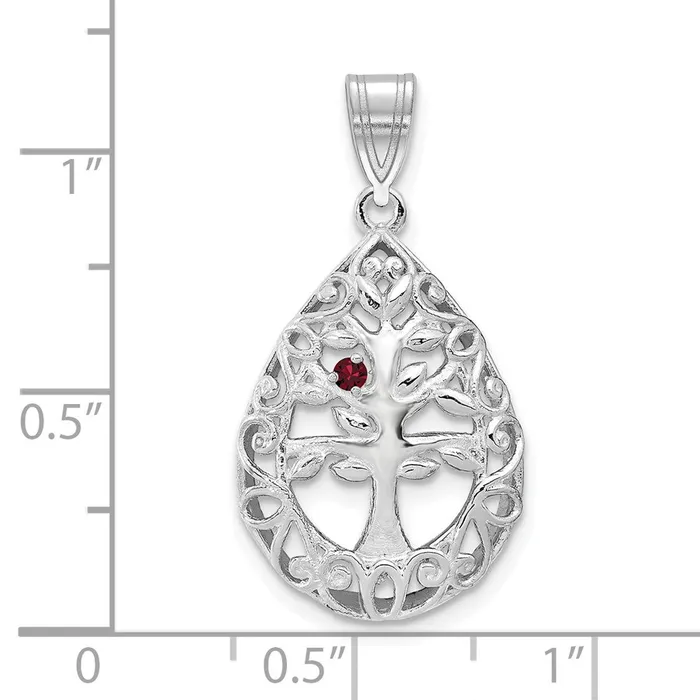 TreasureFineJewelers Necklaces 10KW 1 Birthstone Tree of Life Tear Drop Pendant