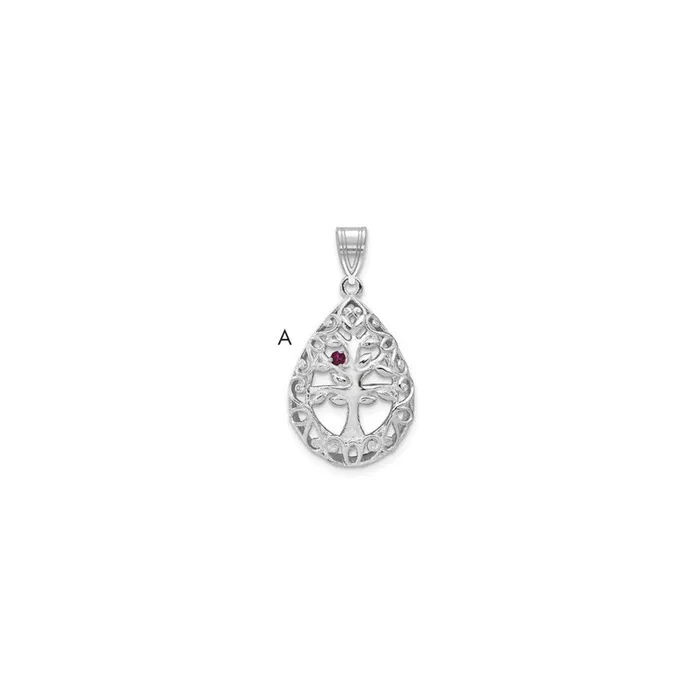 TreasureFineJewelers Necklaces 10KW 1 Birthstone Tree of Life Tear Drop Pendant