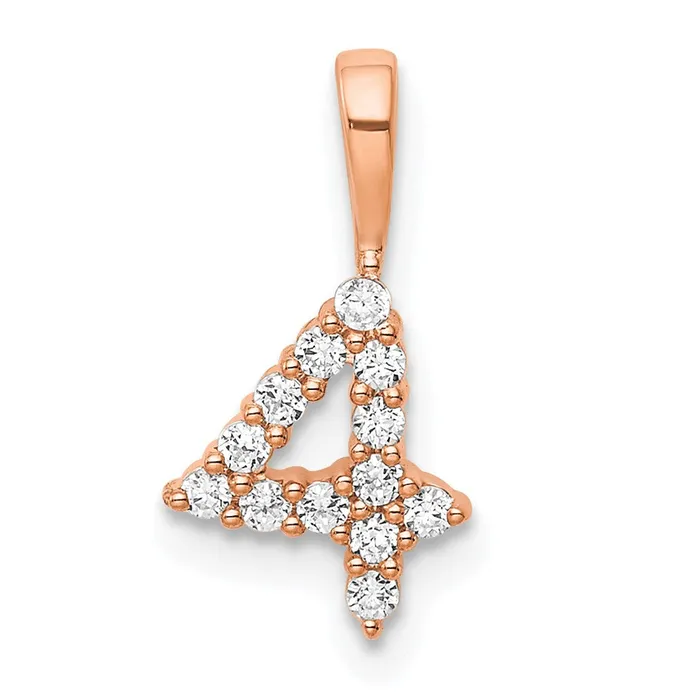 TreasureFineJewelers Necklaces 14k Rose Gold Diamond Number 4 Pendant