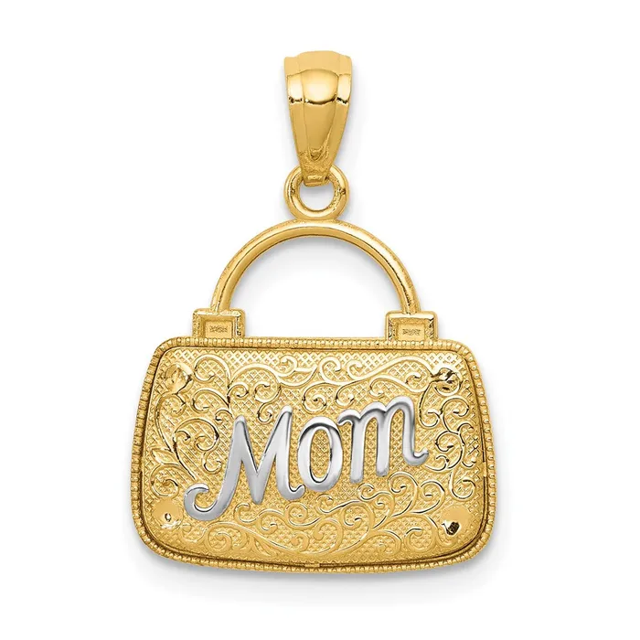 TreasureFineJewelers Necklaces 14K wRhodium 3D Reversible Mom Handbag Pendant TreasureFineJewelers Necklaces 14K wRhodium 3D Reversible Mom Handbag Pendant
