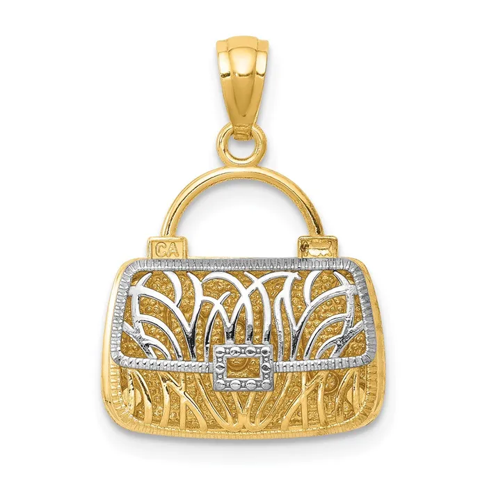 TreasureFineJewelers Necklaces 14K wRhodium 3D Reversible Mom Handbag Pendant