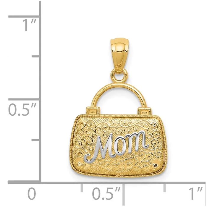 TreasureFineJewelers Necklaces 14K wRhodium 3D Reversible Mom Handbag Pendant