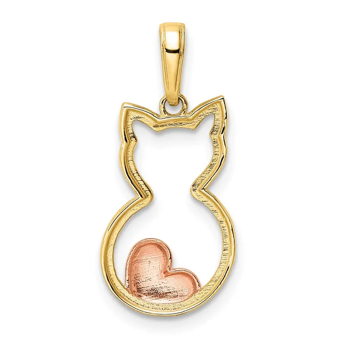 TreasureFineJewelers Necklaces 14k wWhite and Rose Rhodium Diamondcut Cat w Heart Pendant