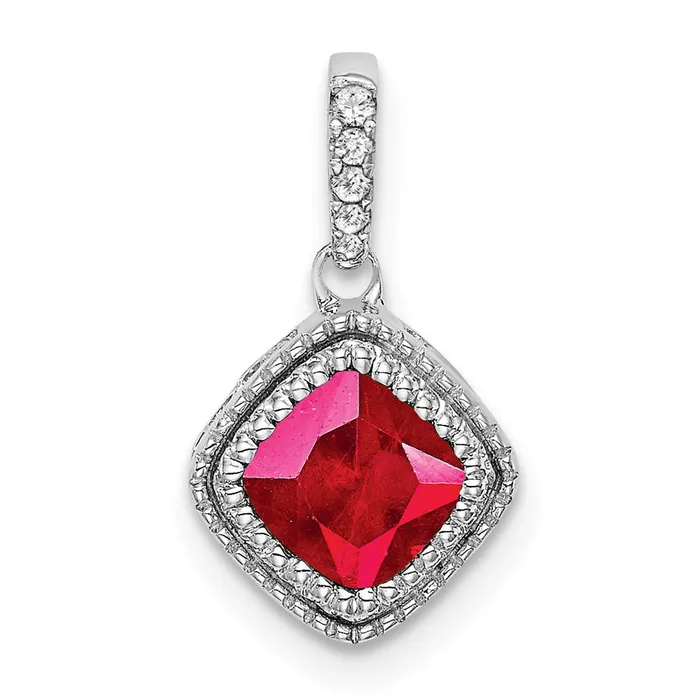 TreasureFineJewelers Necklaces 14k White Gold Cushion Ruby and Diamond Pendant TreasureFineJewelers Necklaces 14k White Gold Cushion Ruby and Diamond Pendant
