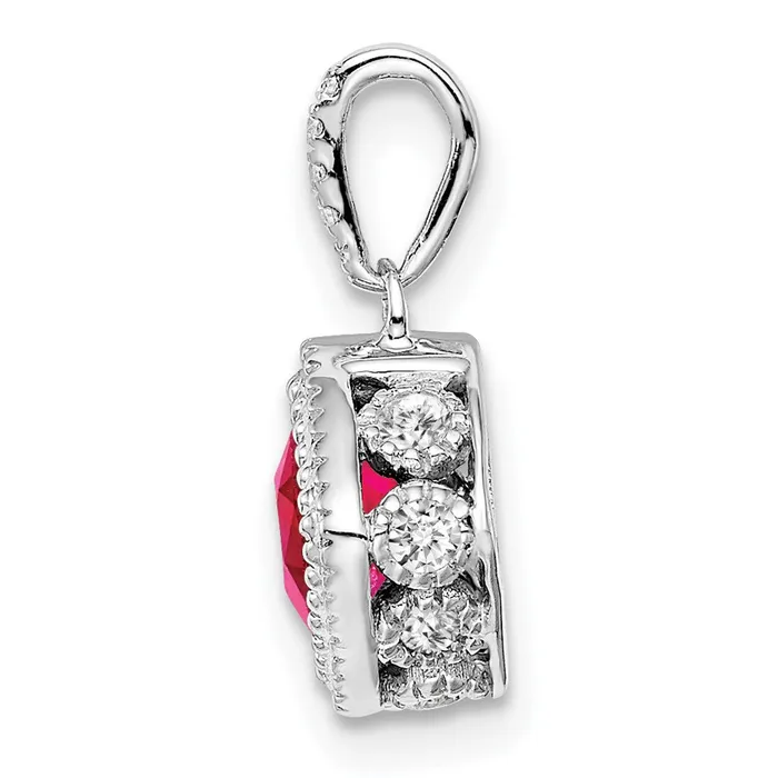 TreasureFineJewelers Necklaces 14k White Gold Cushion Ruby and Diamond Pendant