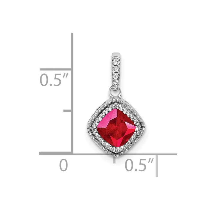 TreasureFineJewelers Necklaces 14k White Gold Cushion Ruby and Diamond Pendant
