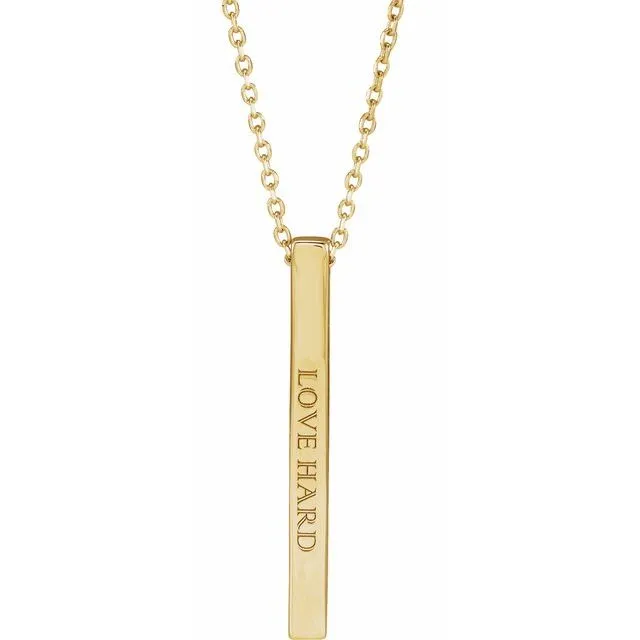 TreasureFineJewelers Necklaces 14K Yellow Gold 25x26 mm Engravable FourSided Vertical Bar 1618 Necklace