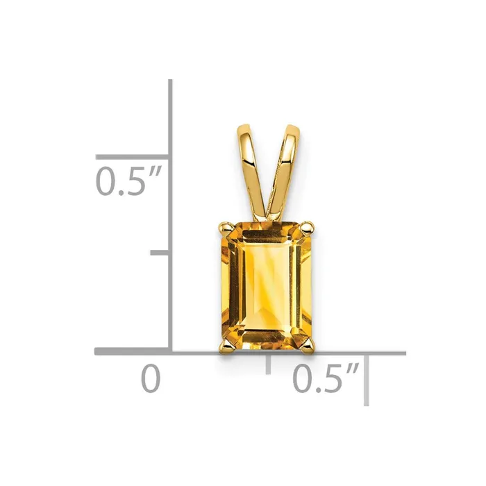 TreasureFineJewelers Necklaces 14k Yellow Gold 8x6mm Emerald Cut Citrine pendant