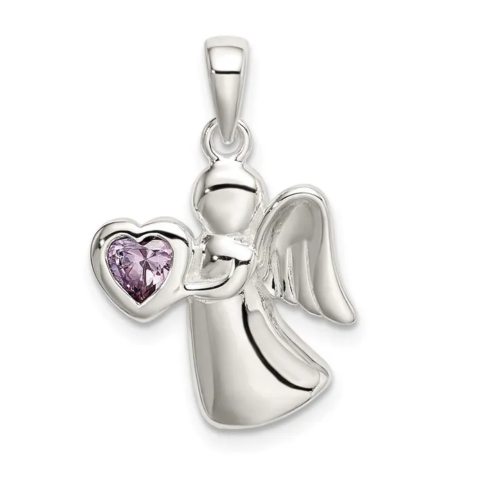 TreasureFineJewelers Necklaces Sterling Silver Angel wLight Purple CZ Heart Pendant TreasureFineJewelers Necklaces Sterling Silver Angel wLight Purple CZ Heart Pendant
