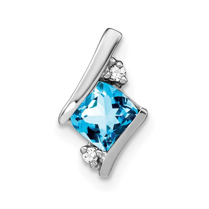 TreasureFineJewelers Necklaces Sterling Silver Antique Cushion Blue Topaz and Diamond Pendant TreasureFineJewelers Necklaces Sterling Silver Antique Cushion Blue Topaz and Diamond Pendant