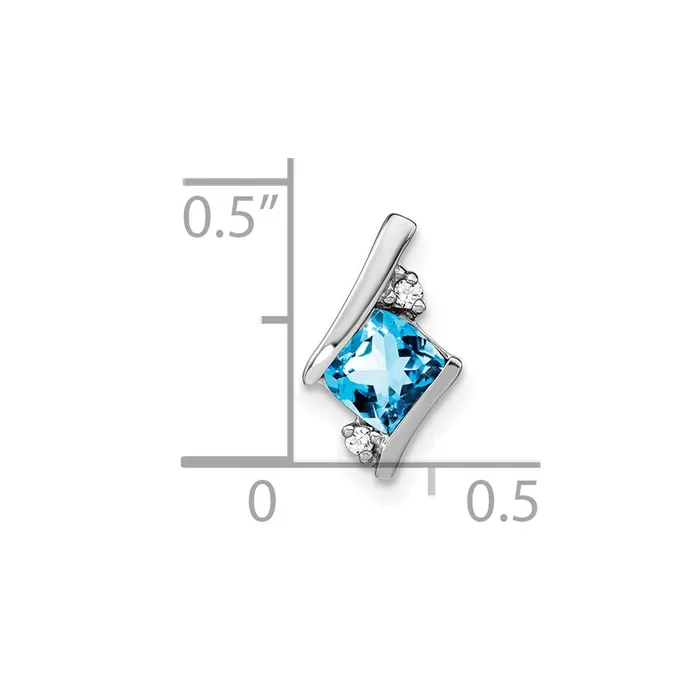 TreasureFineJewelers Necklaces Sterling Silver Antique Cushion Blue Topaz and Diamond Pendant