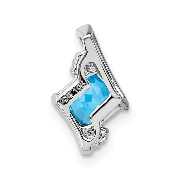 TreasureFineJewelers Necklaces Sterling Silver Antique Cushion Blue Topaz and Diamond Pendant